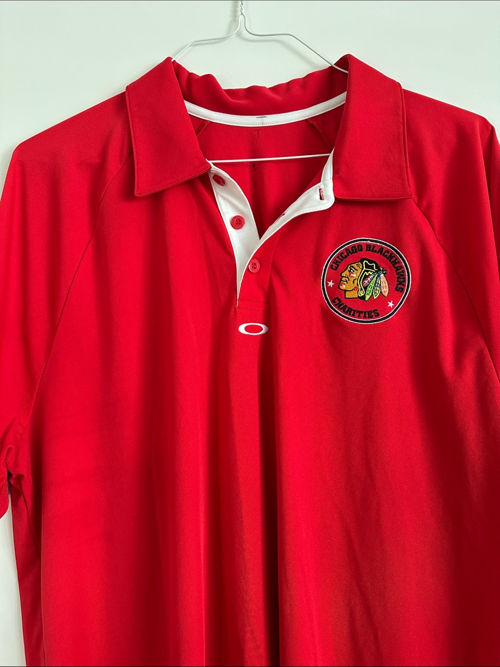 Retro Vintage Oakley Chicago Blackhawks Charities Golf Polo feat Bud Light. XXL